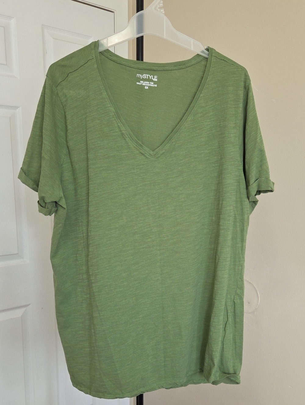 Mystyle Plus Size  V-Neck Short Sleeve Shirt in Green